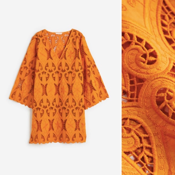 H&M Dresses Hm Embroidered Dress Orange Poshmark